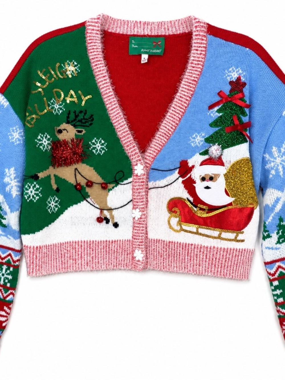 Planet Heart • Festive • Cropped • Christmas Cardigan Sweater • Large